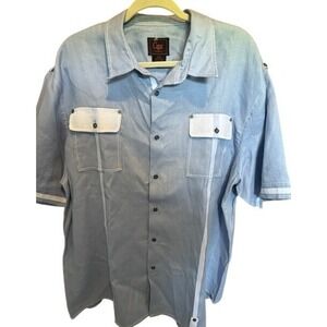 Cigar Couture Mens XXXL Light‎ Blue 100% Linen Short Sleeve Button Down Shirt
